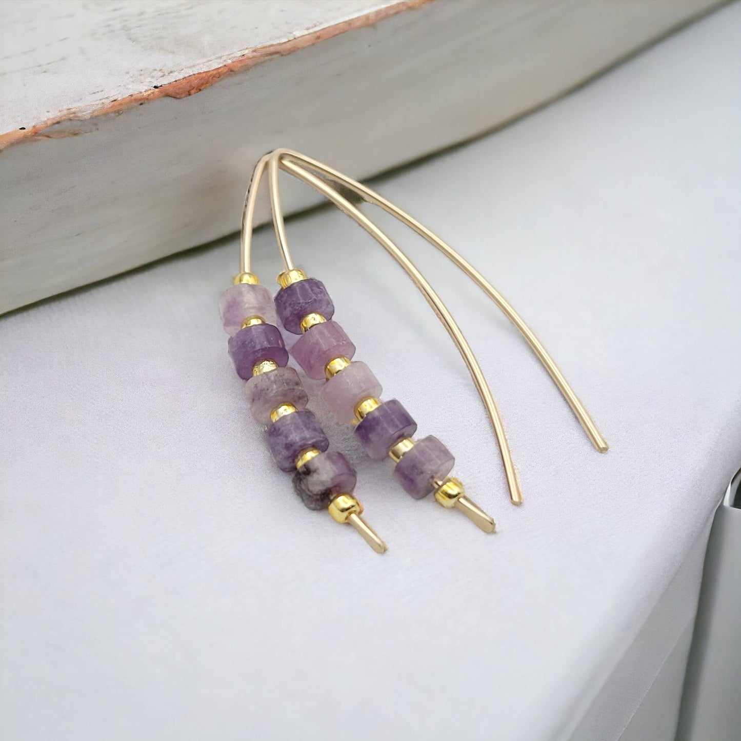 Gold Wishbone Threader Earrings with Amethyst