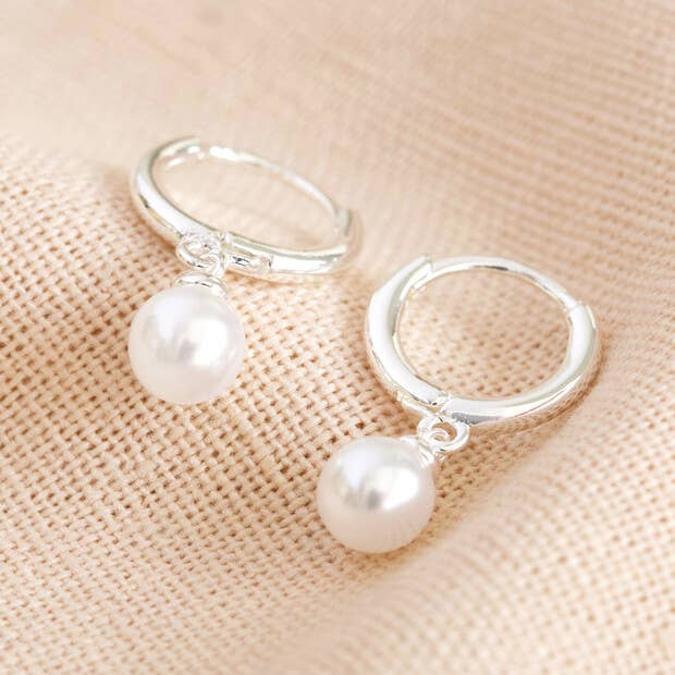 Glass Pearl Huggie Hoop Earrings
