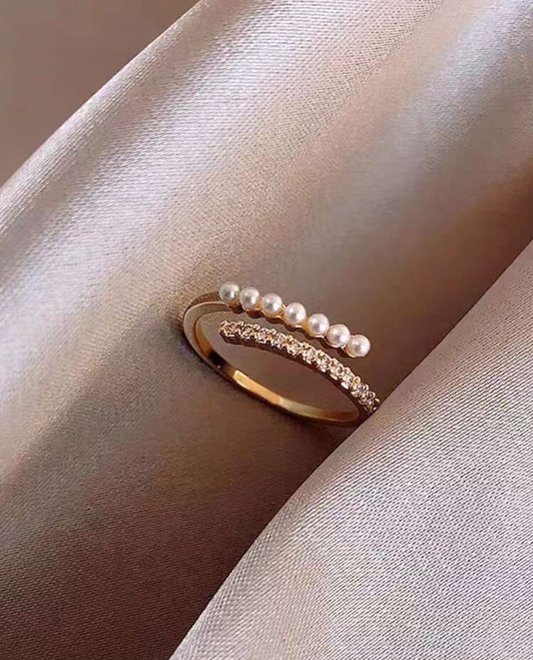 Faux Pearl & Diamond Ring