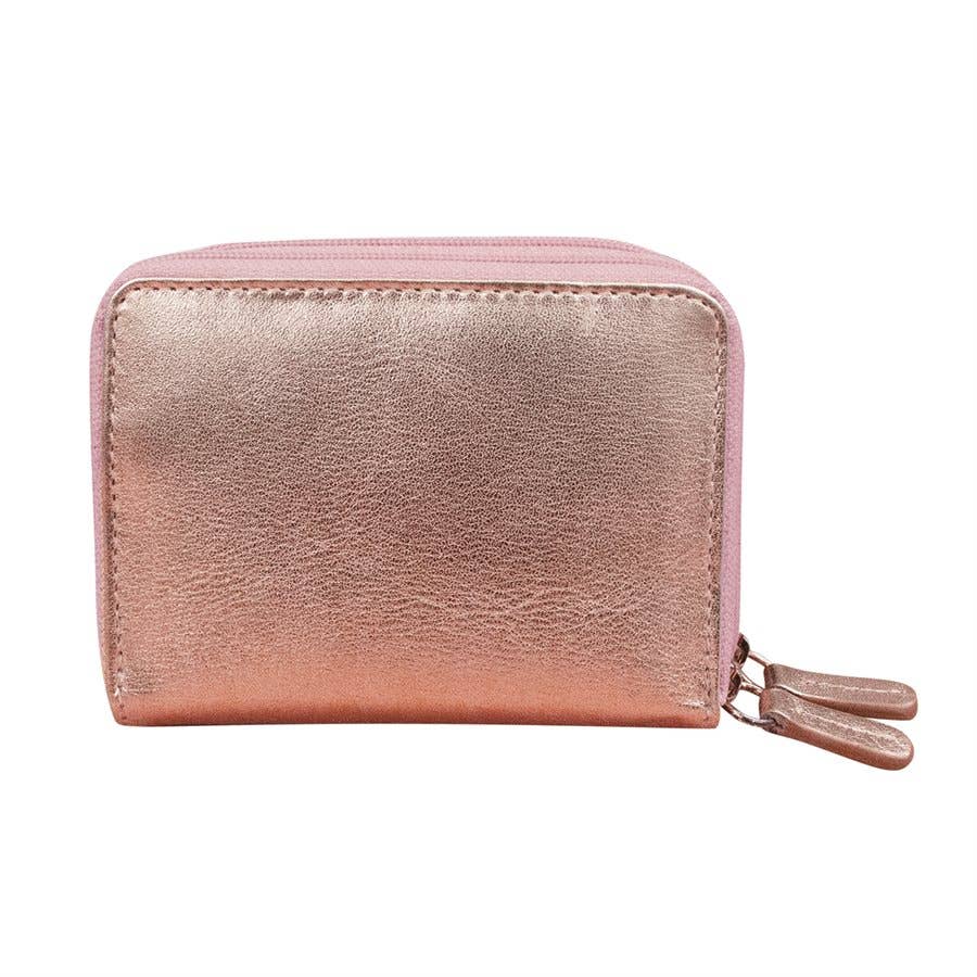 Leather Double Zip Accordion CC Holder W/ ID Window