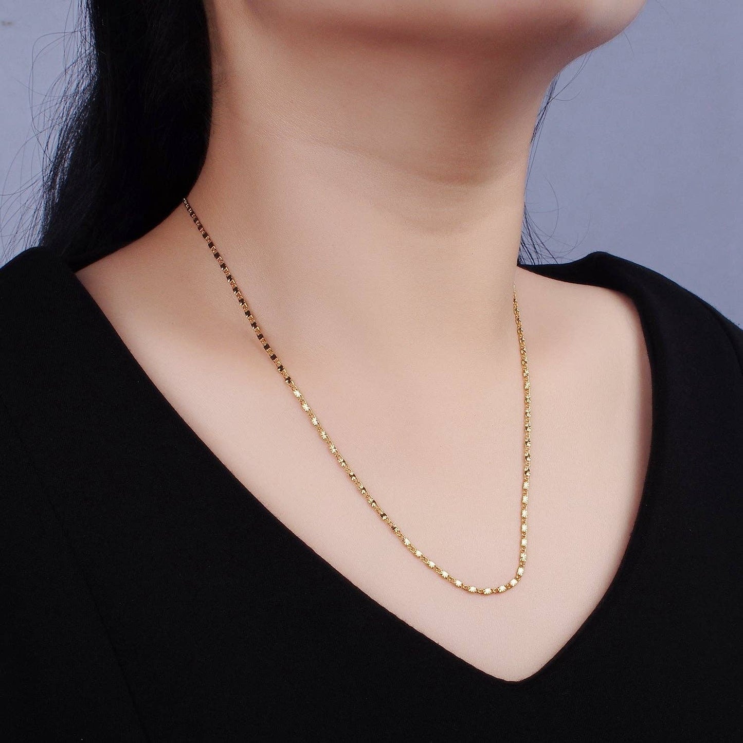 18"/20"Gold Filled 1.5mm Sunburst Unique Link Chain Necklace