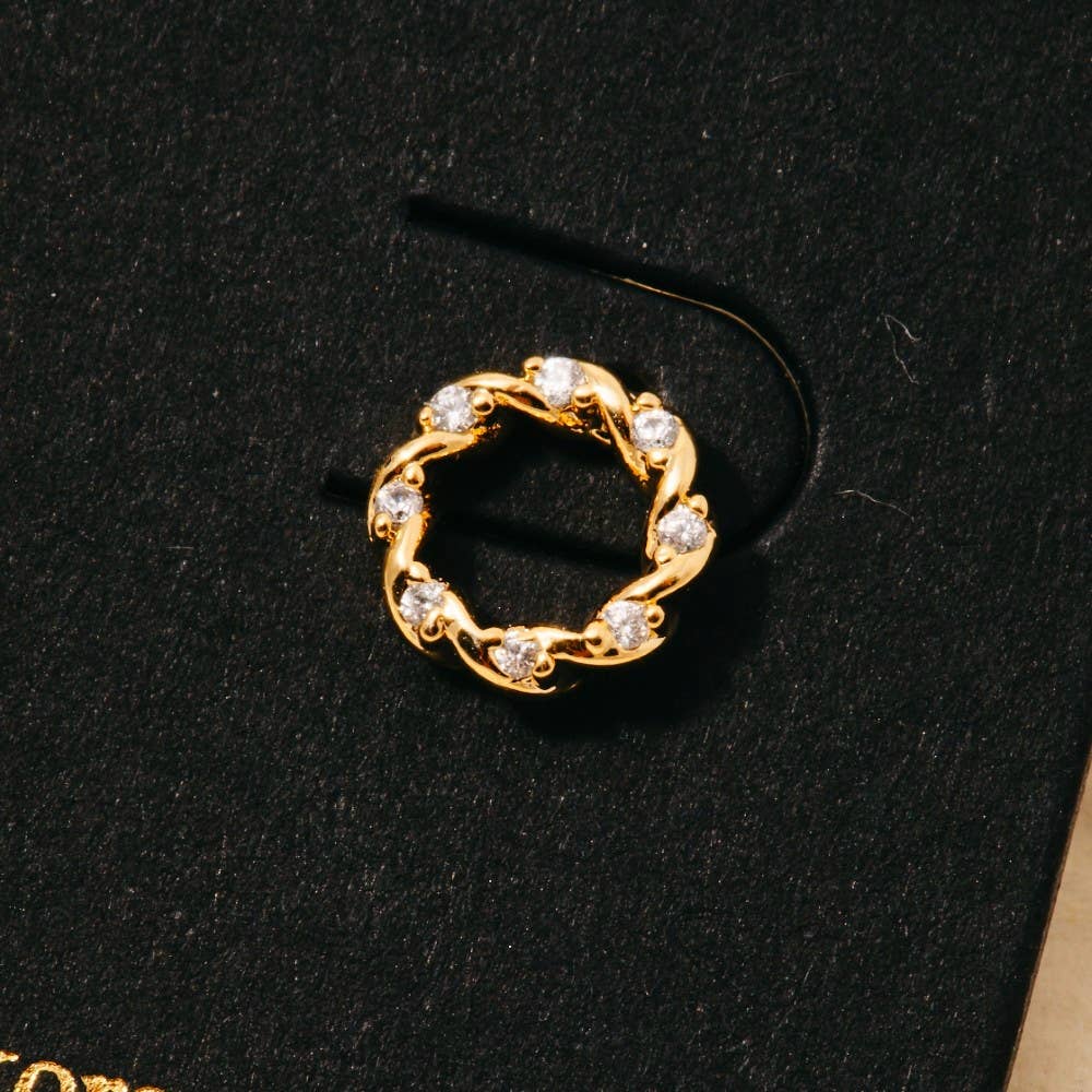 Cz Studded Mini Twisted Hoop Stud Earrings