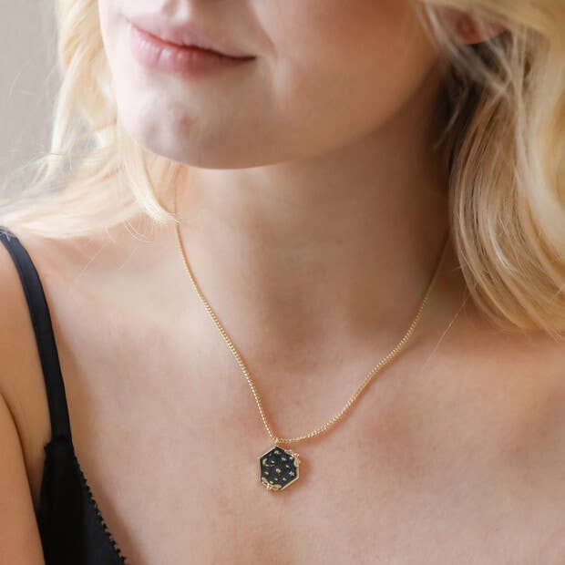 Enamel Celestial Bee Pendant Necklace in Gold