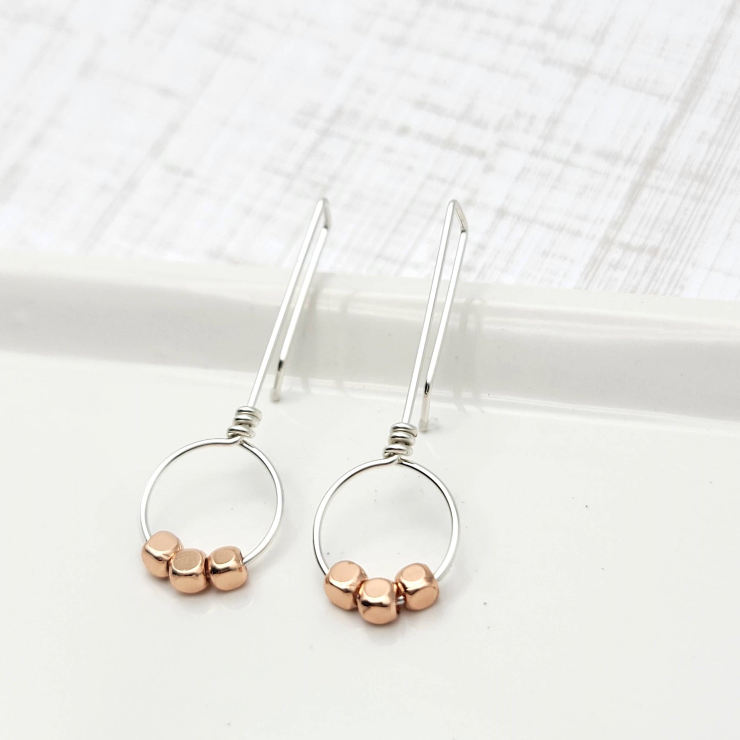 Silver and Copper Threader Earrings