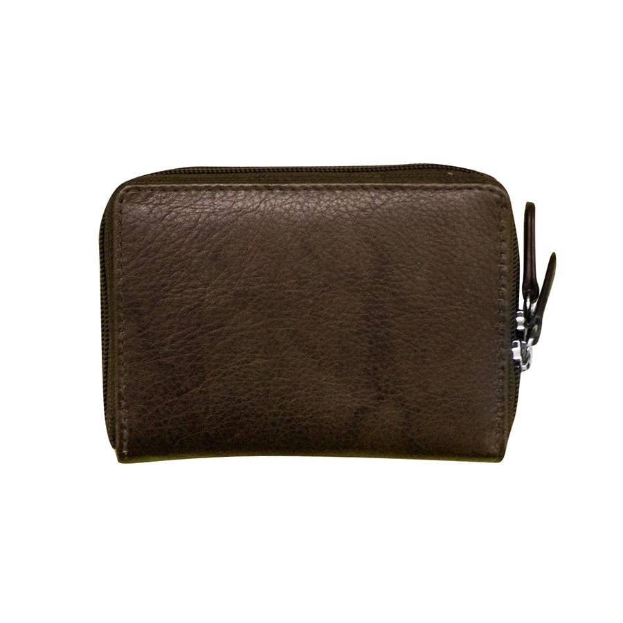 Leather Double Zip Accordion CC Holder W/ ID Window