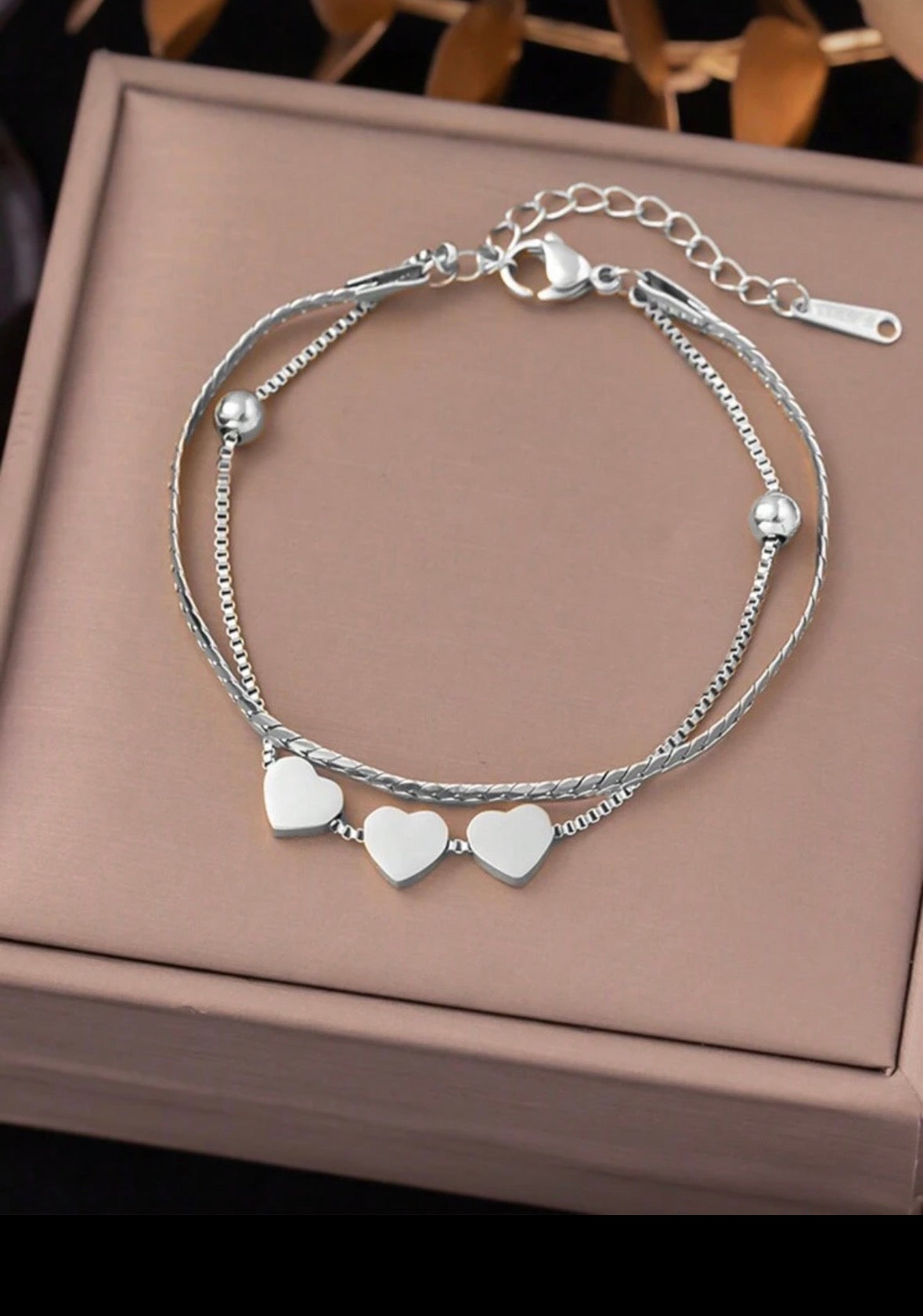 Double Layer Triple Heart Bracelet