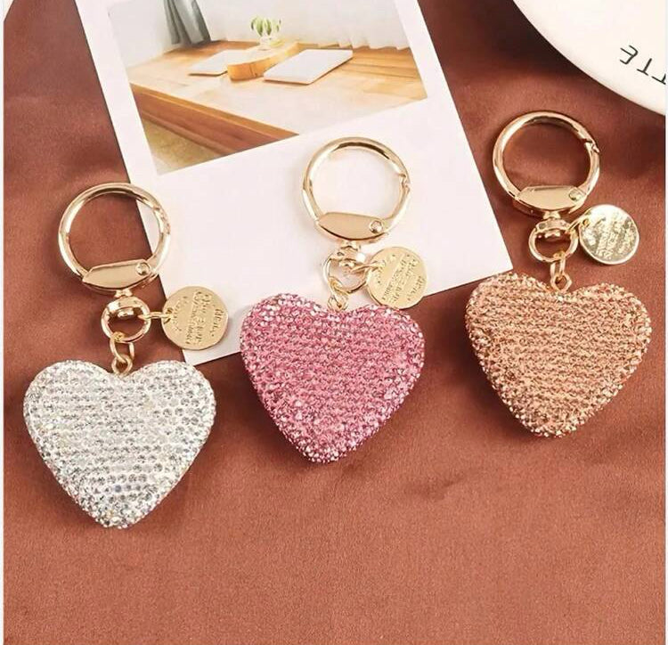 Sparkly Rhinestone Heart Keychain
