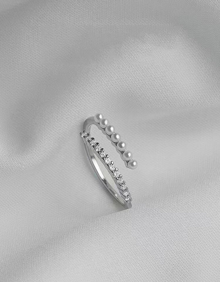 Faux Pearl & Diamond Ring