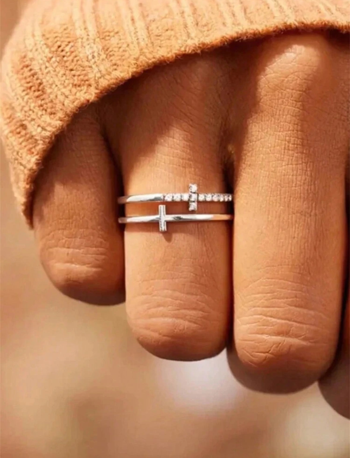 Double Cross & Rhinestone Ring