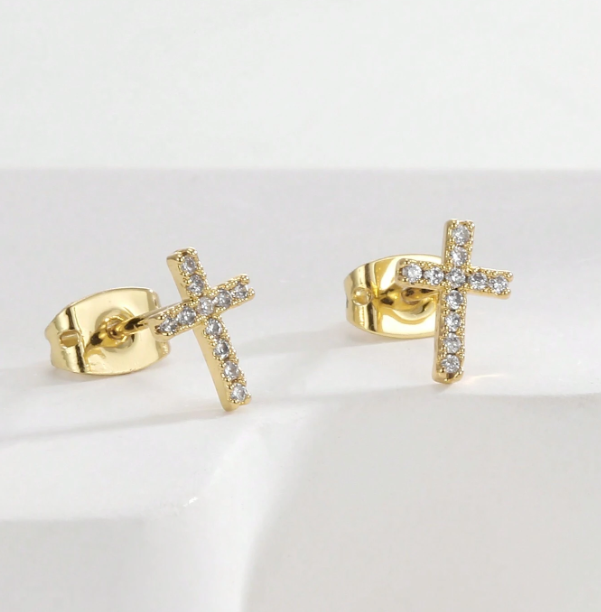 Sterling Silver Cross Stud Earrings