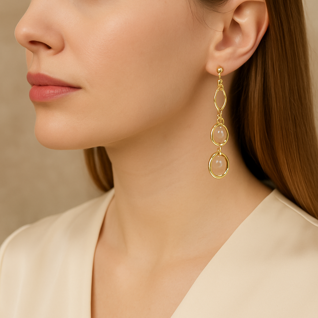 Gold Teardrop Dangle Earrings with Korean Opal