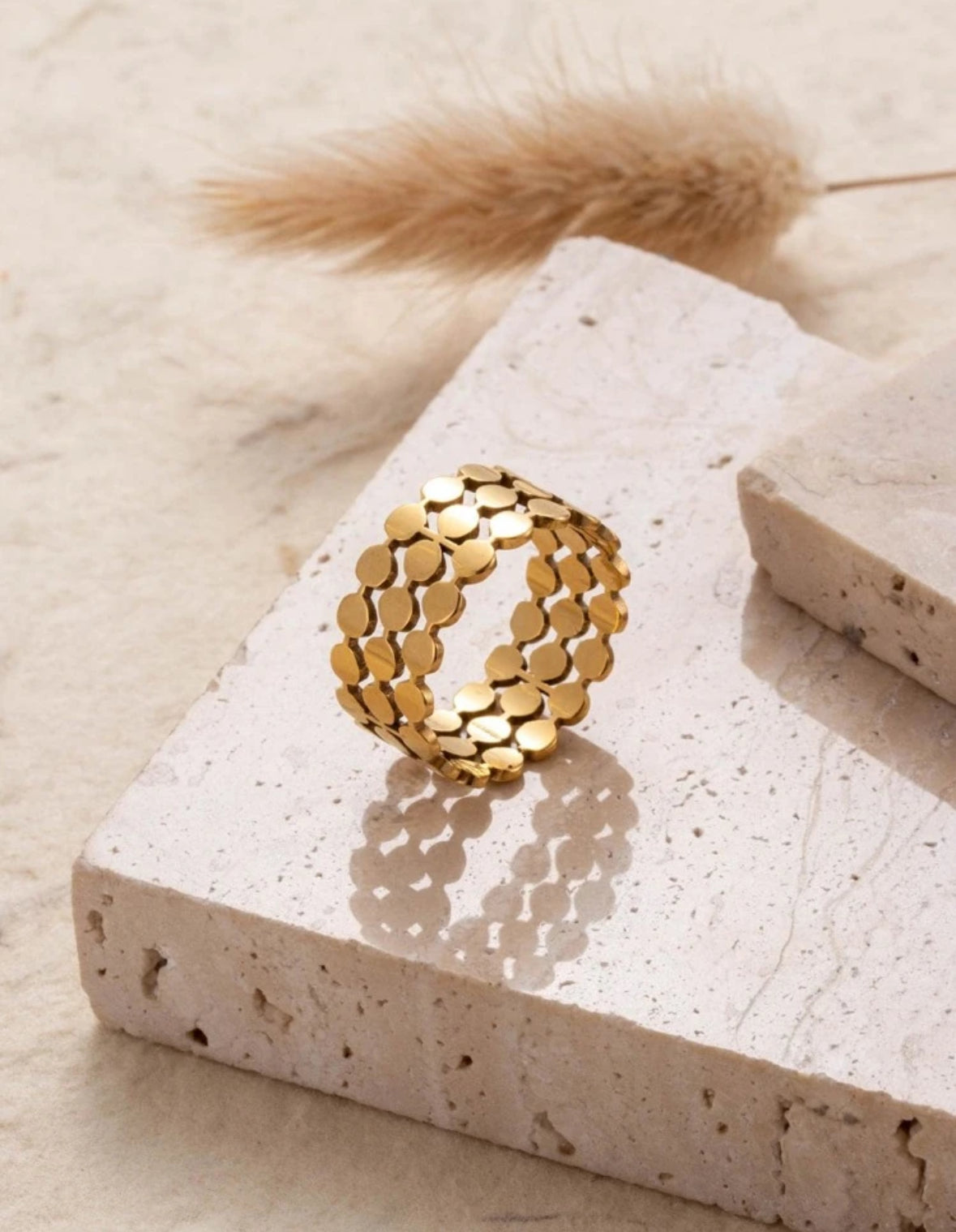 Geometric Triple Row Dot Ring