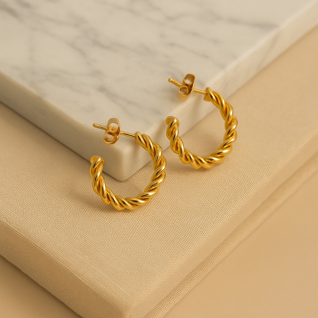 Gold-Plated Twisted Hoop Earrings