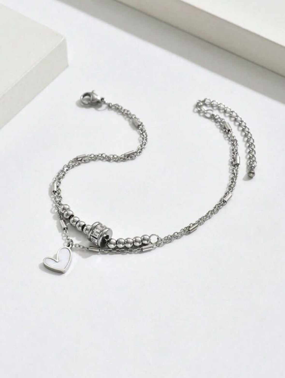 Stainless Steel Heart Charm Layered Anklet