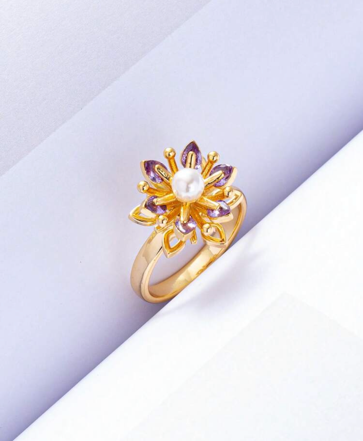 Pearl Purple Flower Fidget Ring