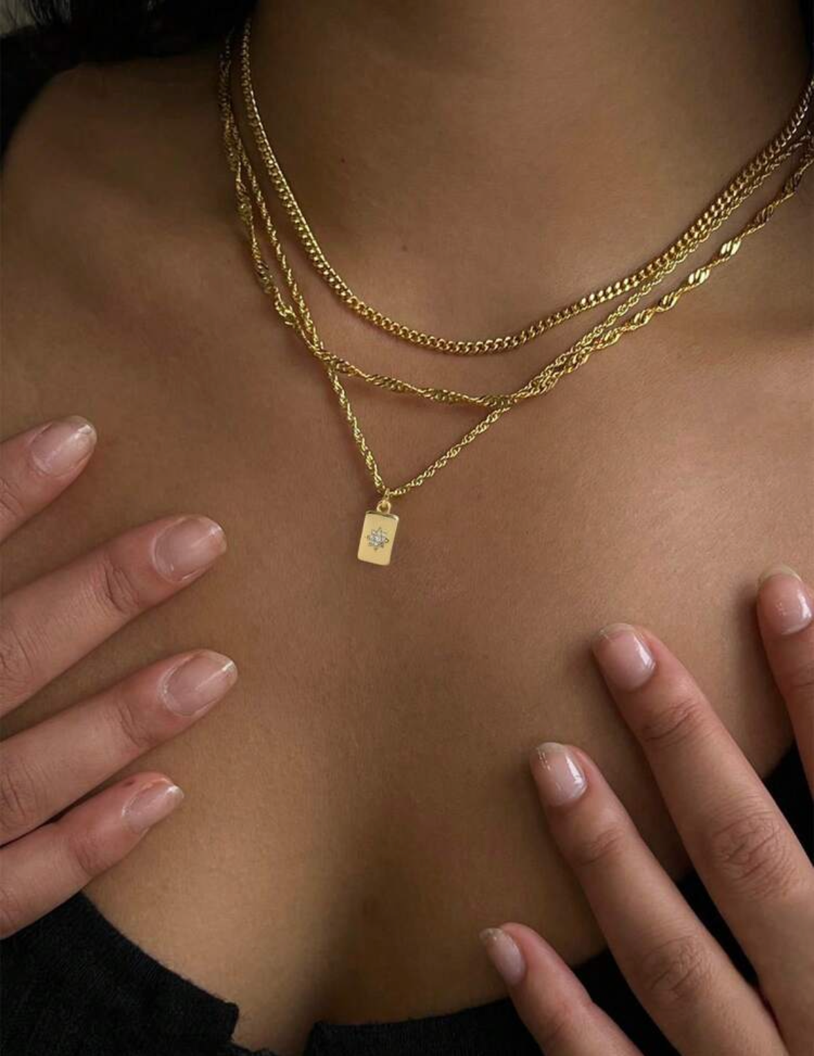 3 pc Stainless Steel Gold Layered Necklace