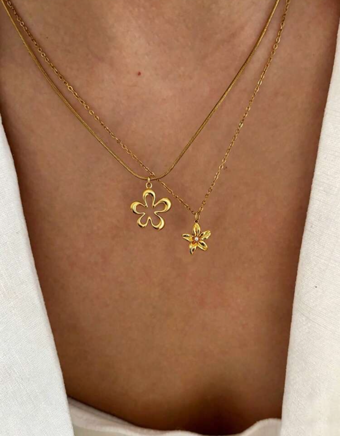 2 pc Stainless Steel Gold Flower Necklace