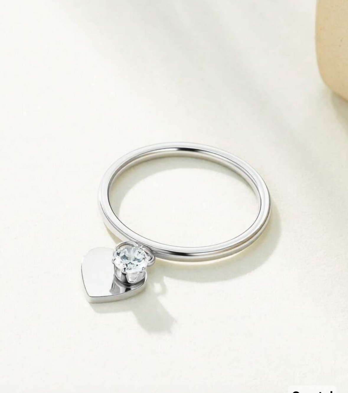 Heart & Rhinestone Stainless Steel Ring