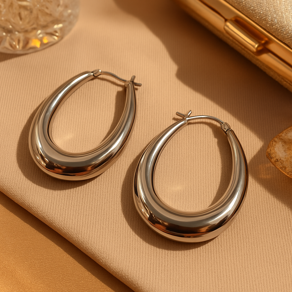 Silver Teardrop Hoop Earrings