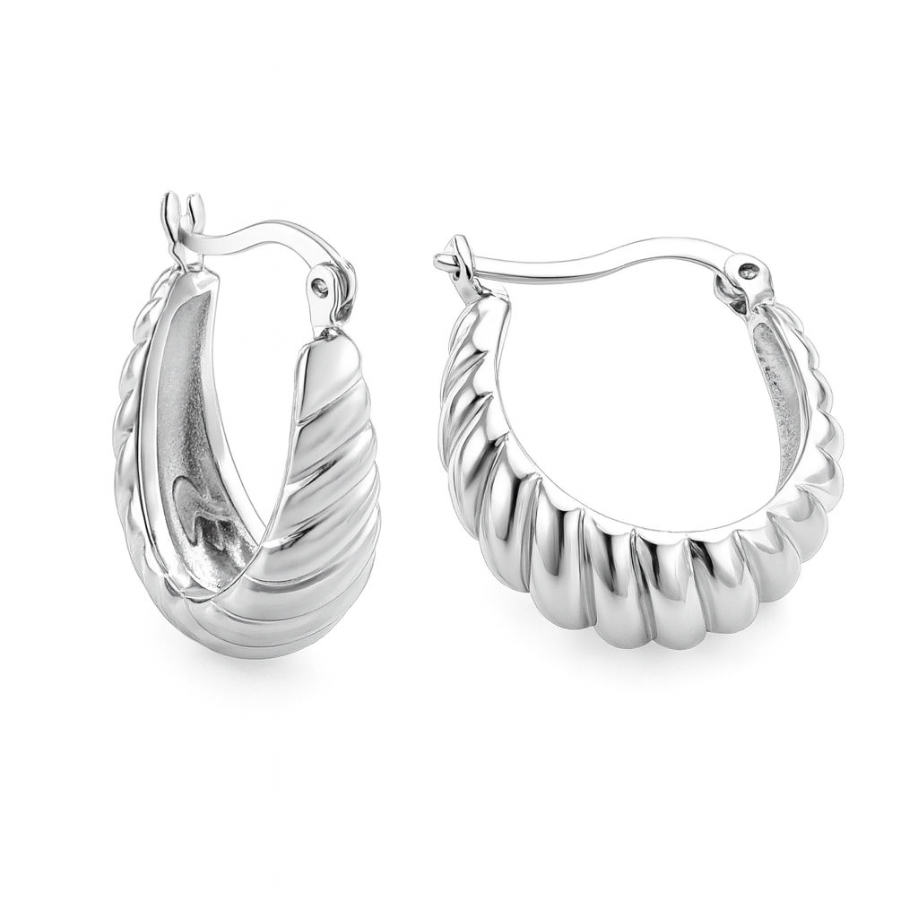 Stainless Steel Ridged Hoop Earrings