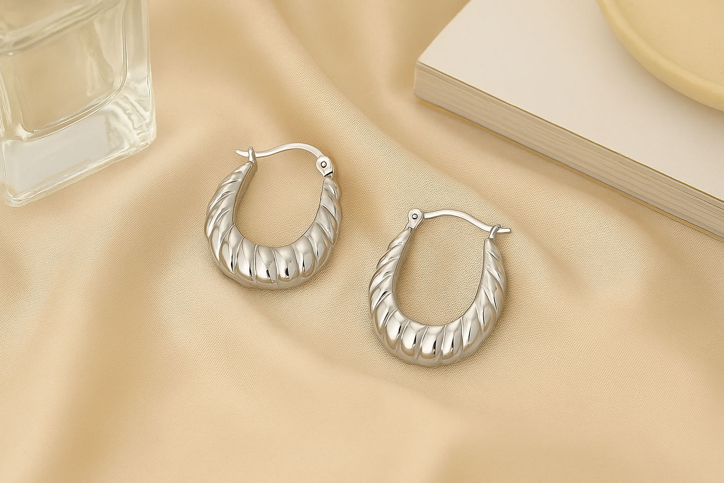 Stainless Steel Ridged Hoop Earrings