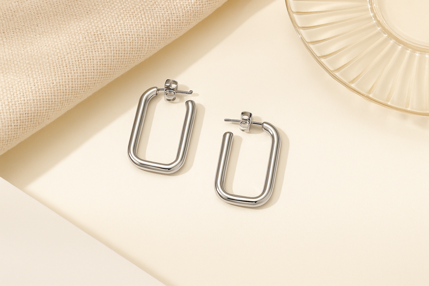 Rectangular Stainless Steel Hoop Earrings