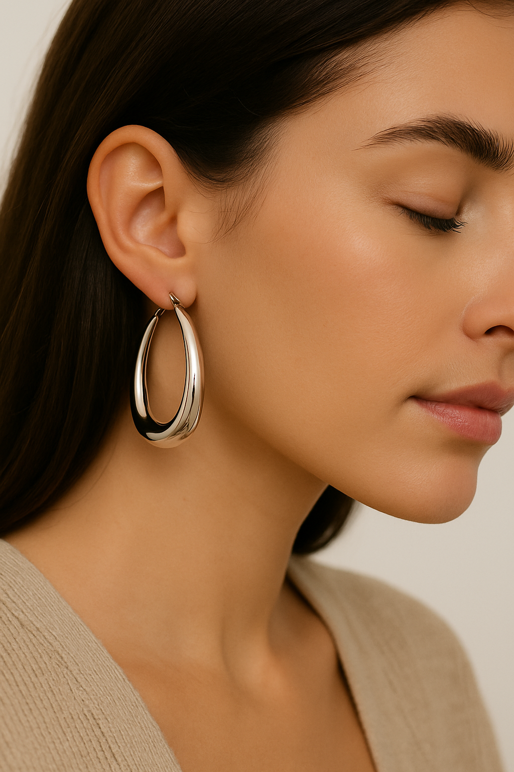 Silver Teardrop Hoop Earrings