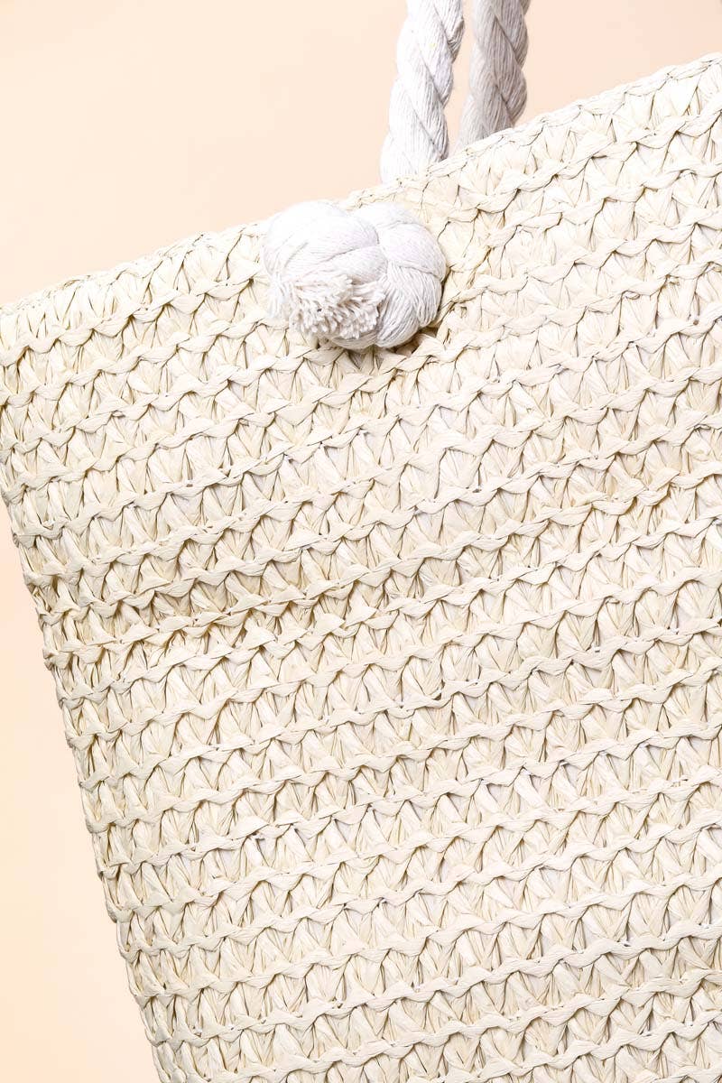 Two Tone Straw Braided Tote Bag