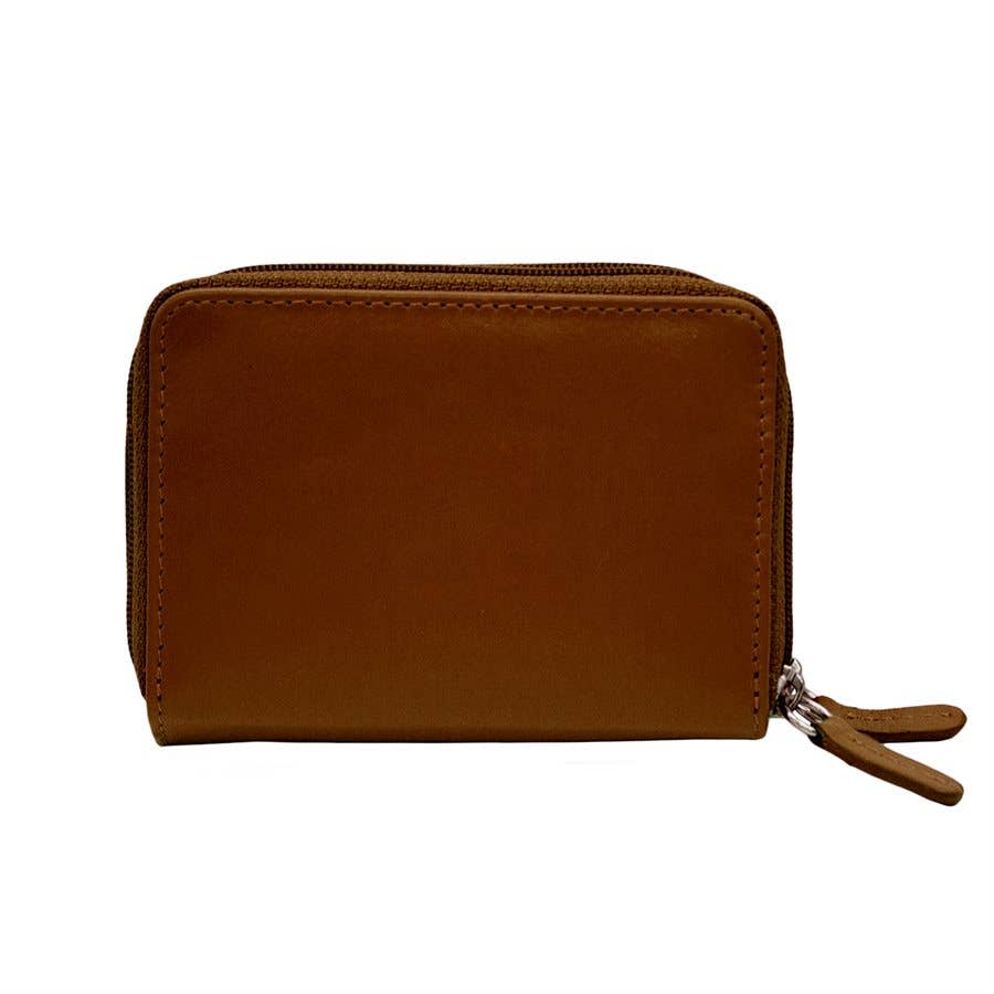 Leather Double Zip Accordion CC Holder W/ ID Window