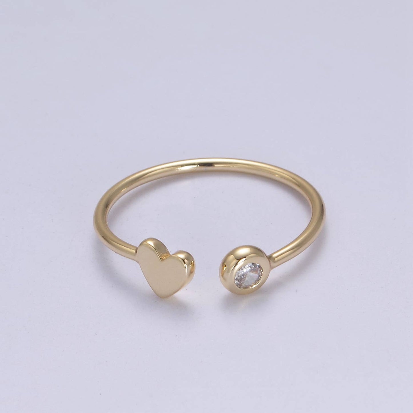 Simple Minimalist Heart & CZ Stone Adjustable Open Ring