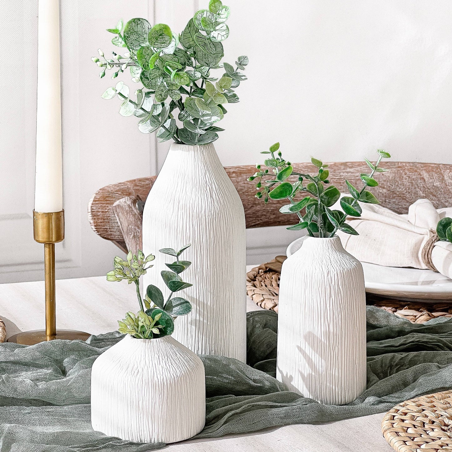 Boho Ceramic Bud Vase - White (Set of 3)