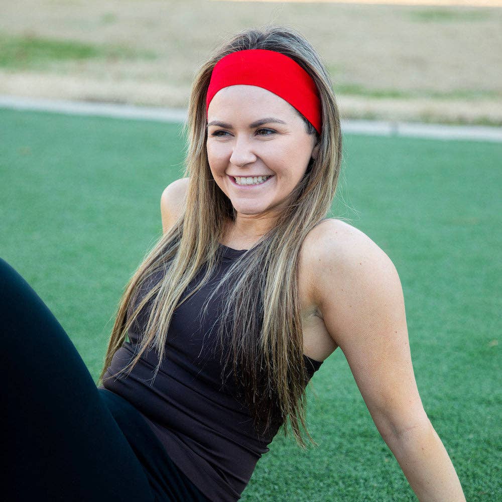 3 Pack of Wide Training Headbands - Red + Grey + Black