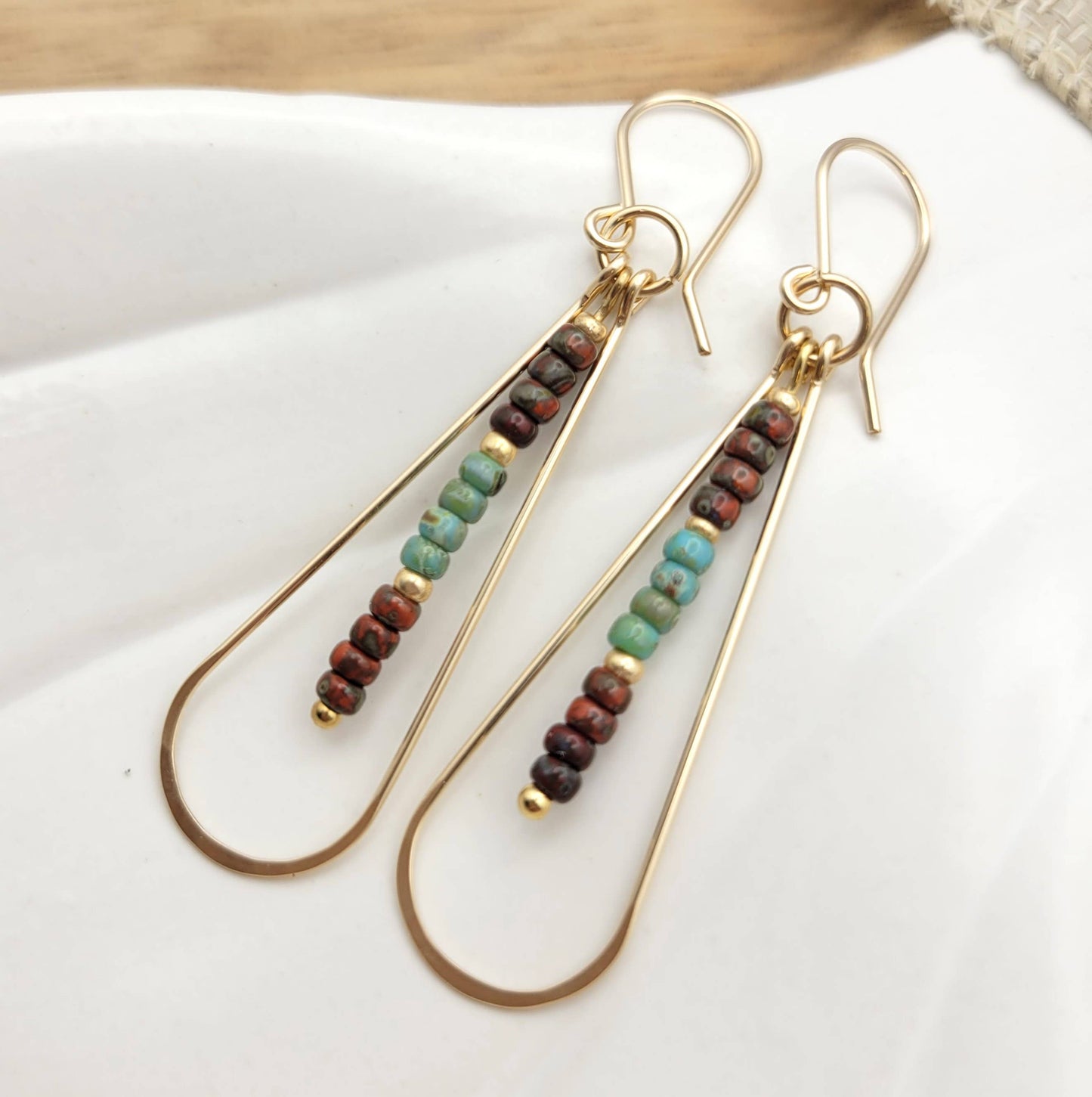 Long 14k Gold Filled Beaded Hoop Earrings