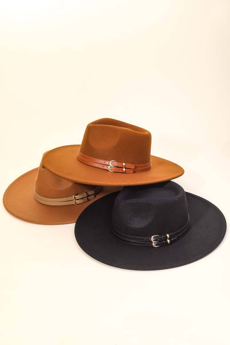 Double Belt Strap Fedora Fashion Hat