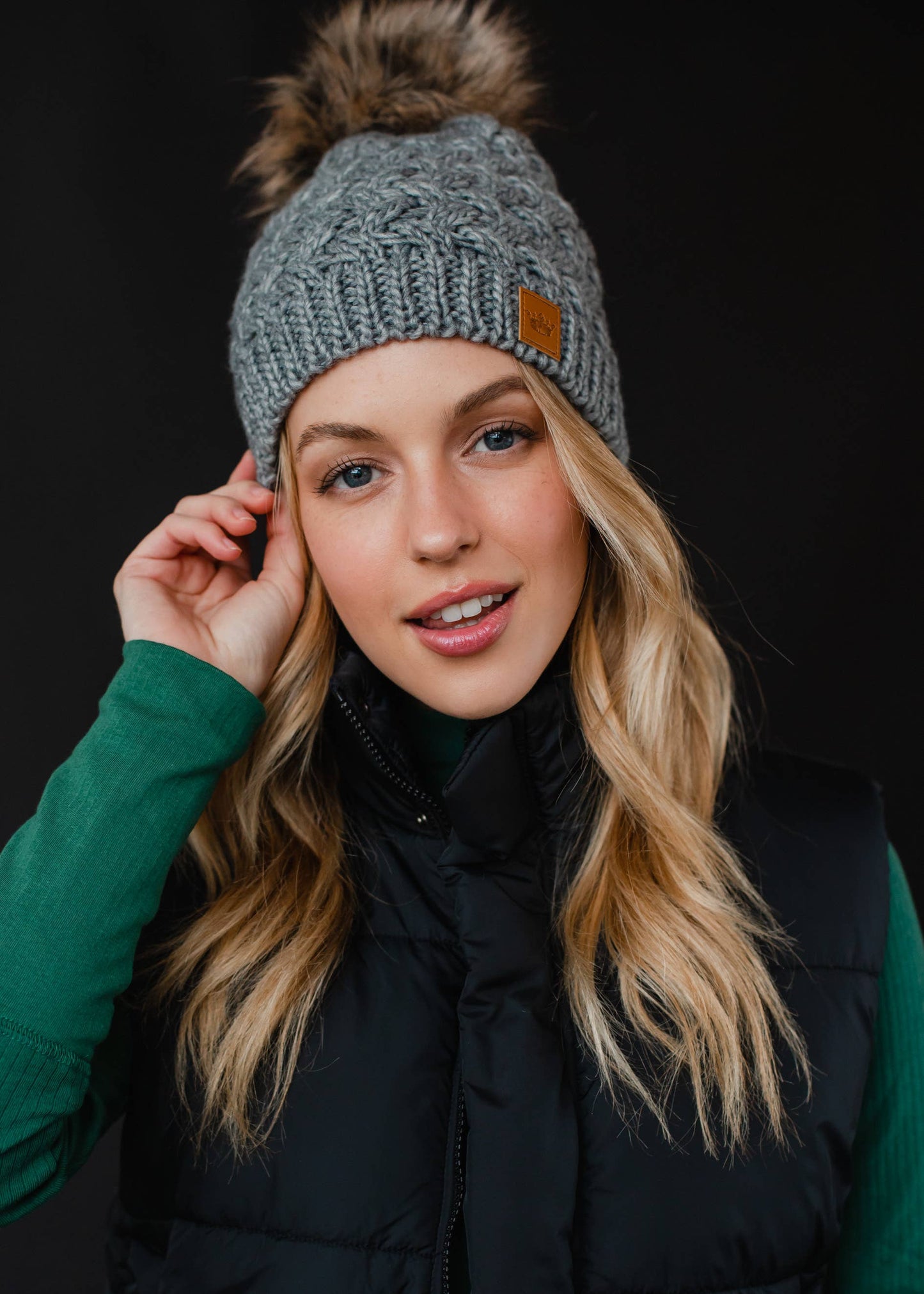 Gray Knit Pom Hat