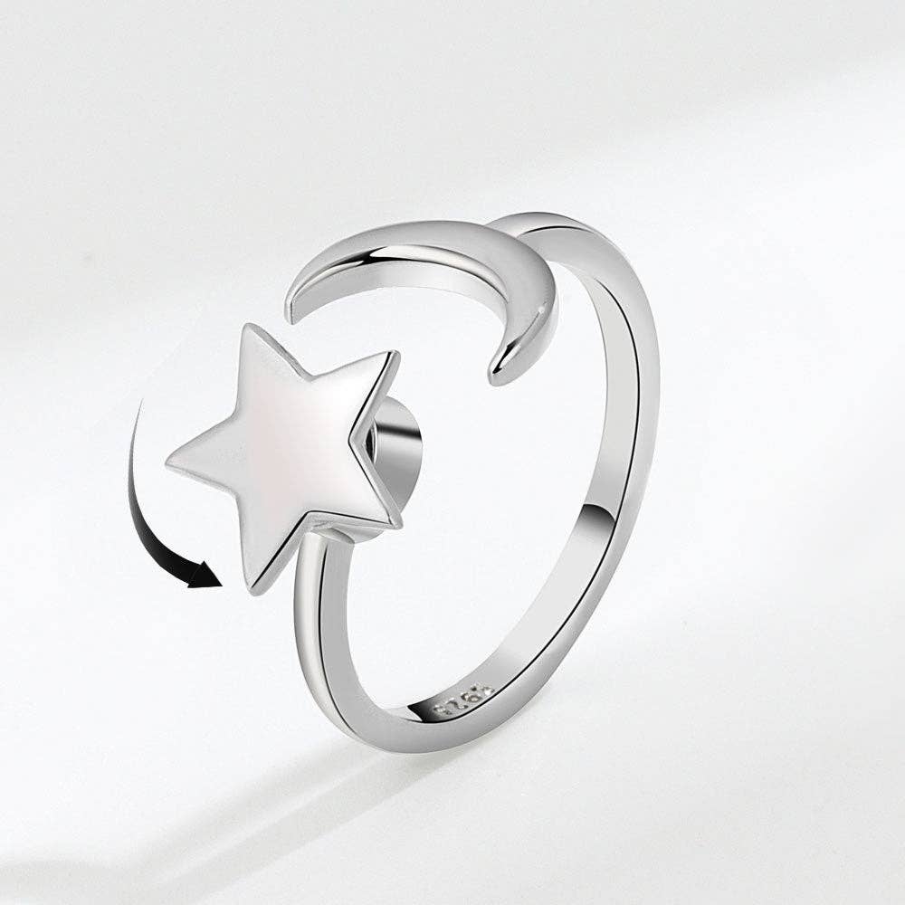 Moon Star Anxiety Fidget Spinner Ring in Solid Copper