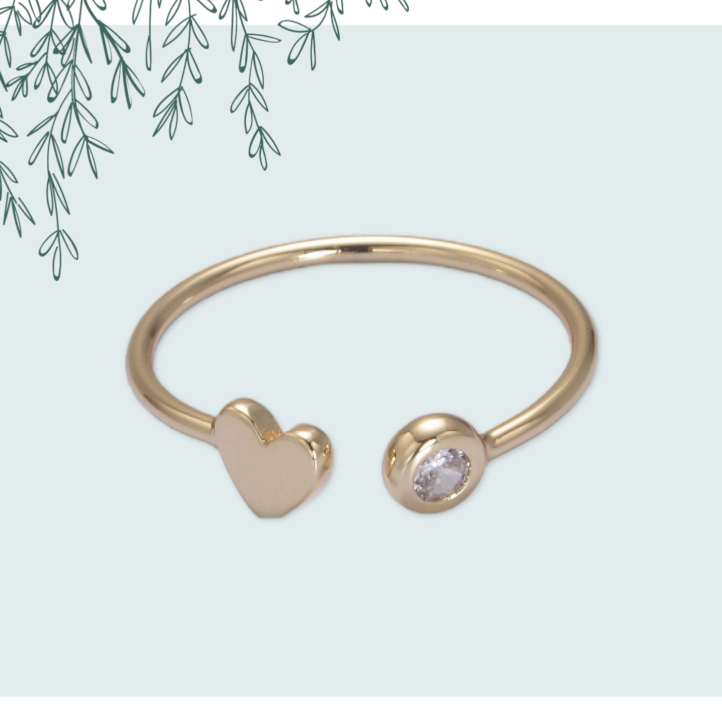 Simple Minimalist Heart & CZ Stone Adjustable Open Ring