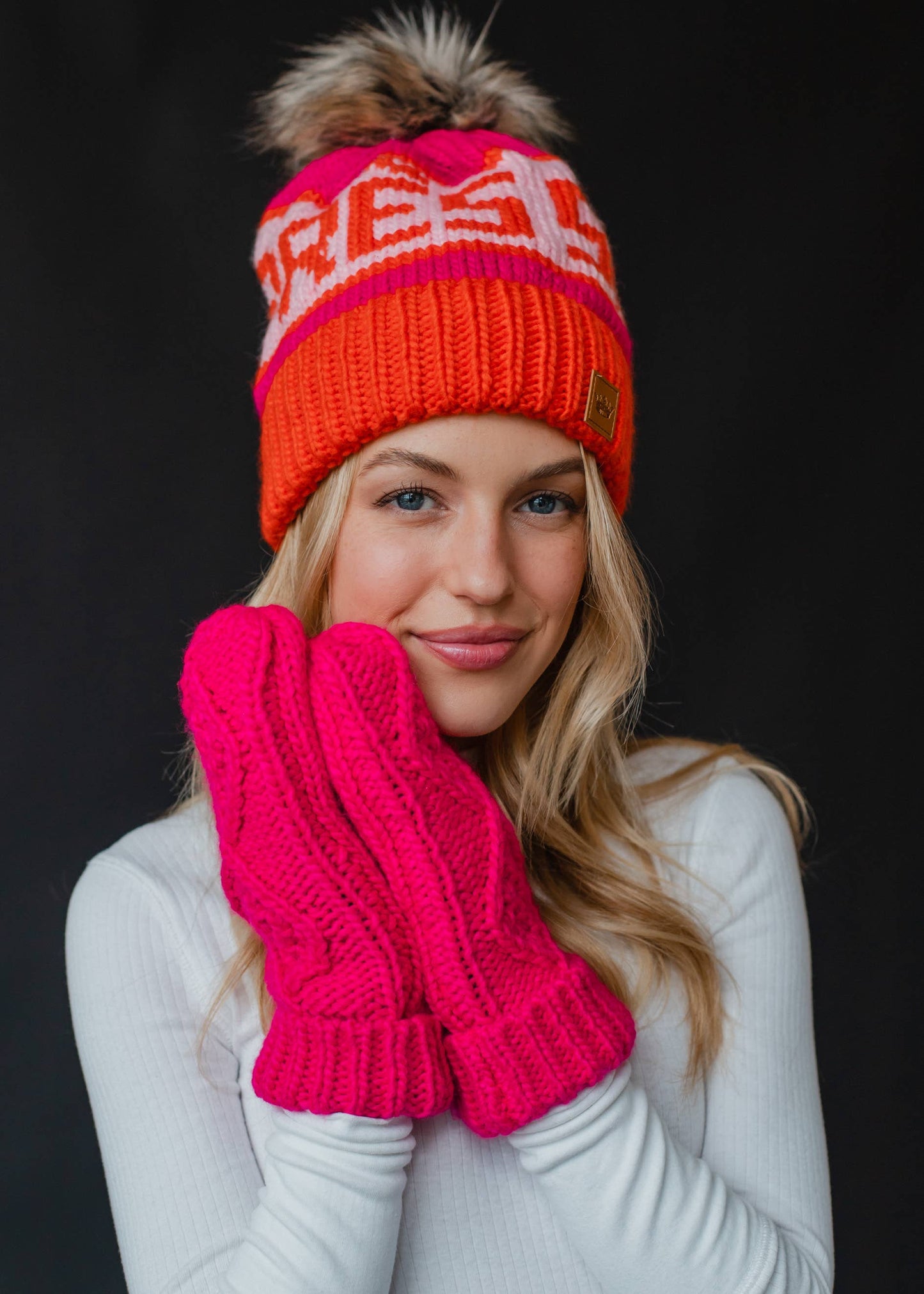 Hot Pink Cable Knit Mittens