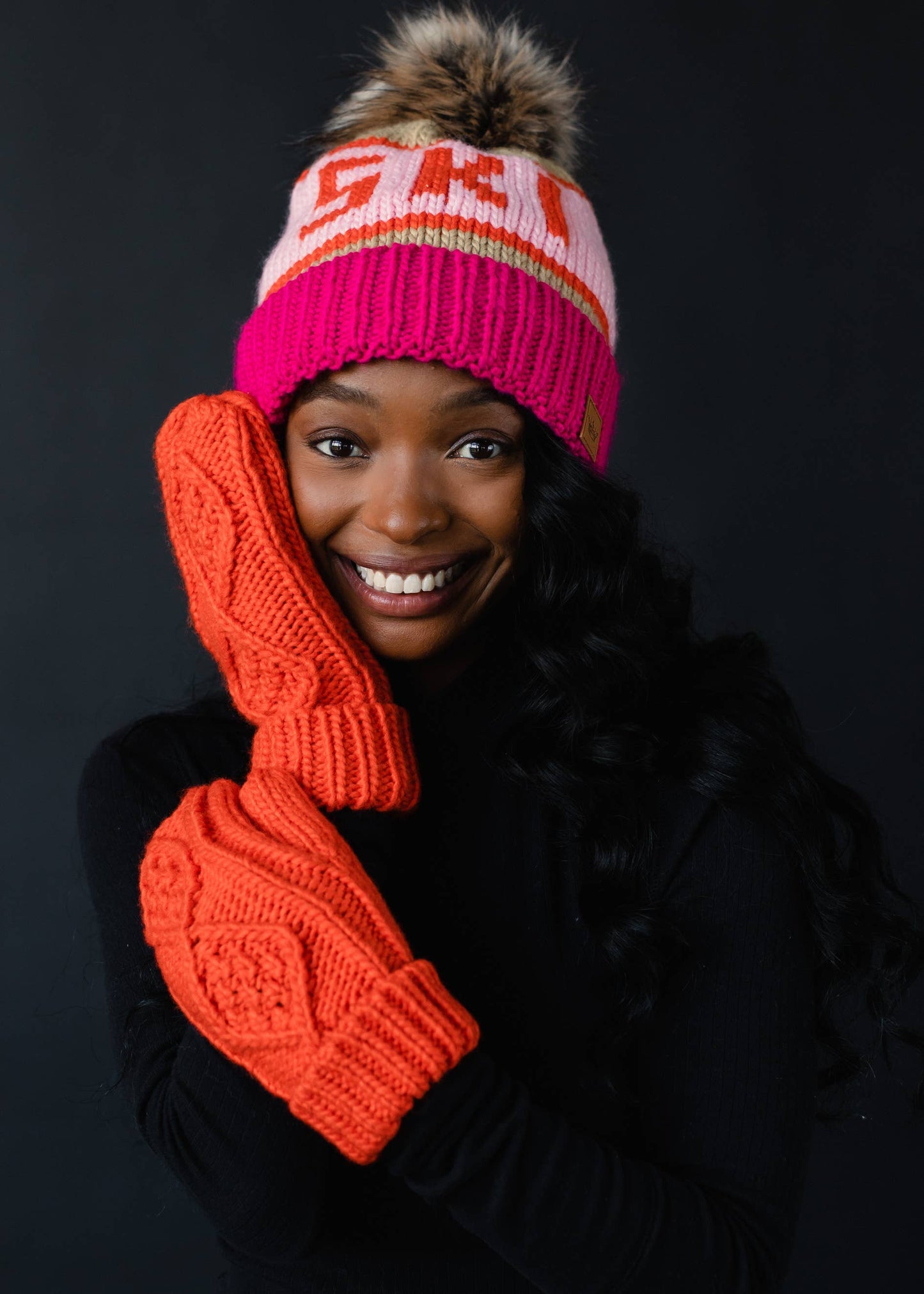 Orange Cable Knit Mittens