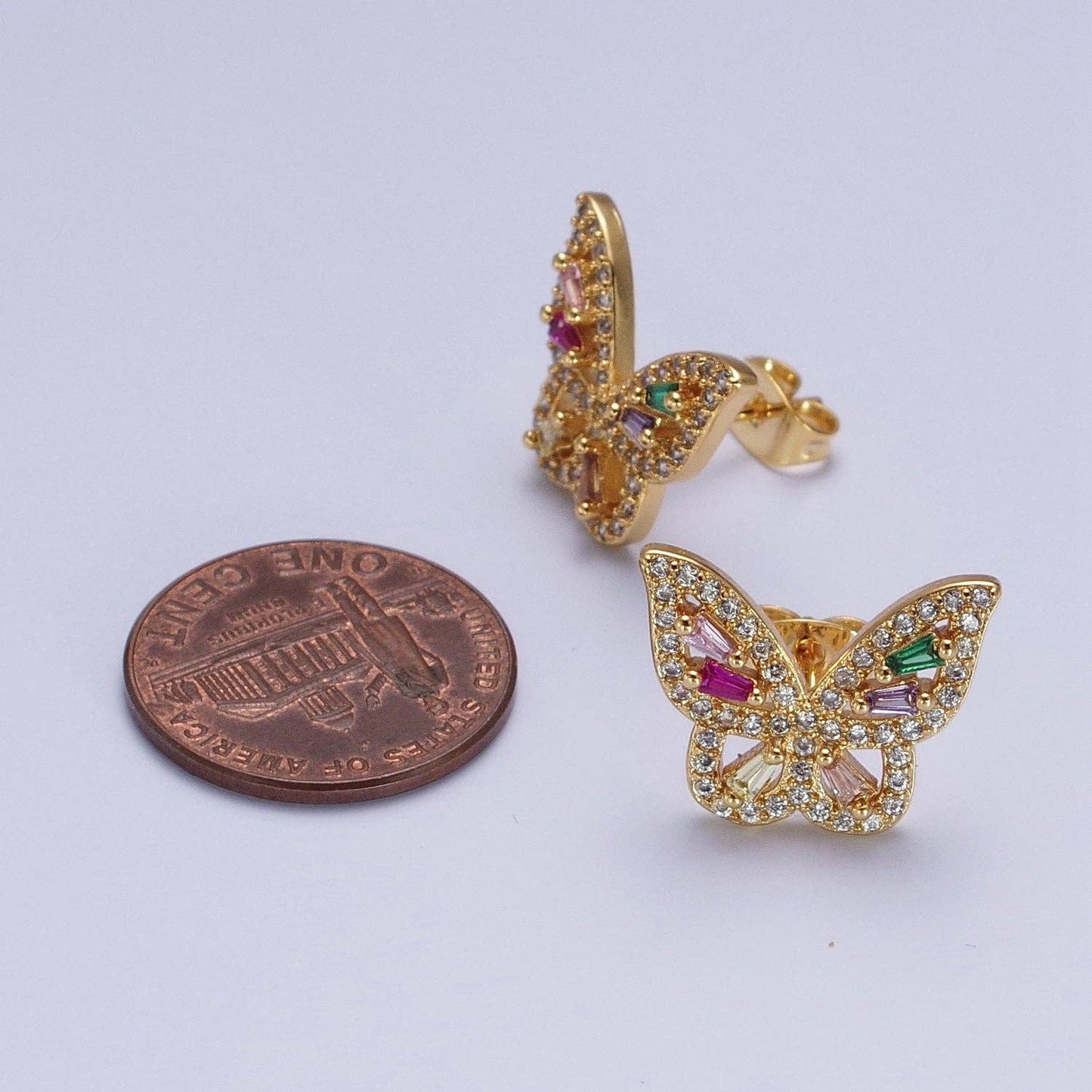 24K Gold Filled Micro Paved Clear Rainbow Butterfly Mariposa