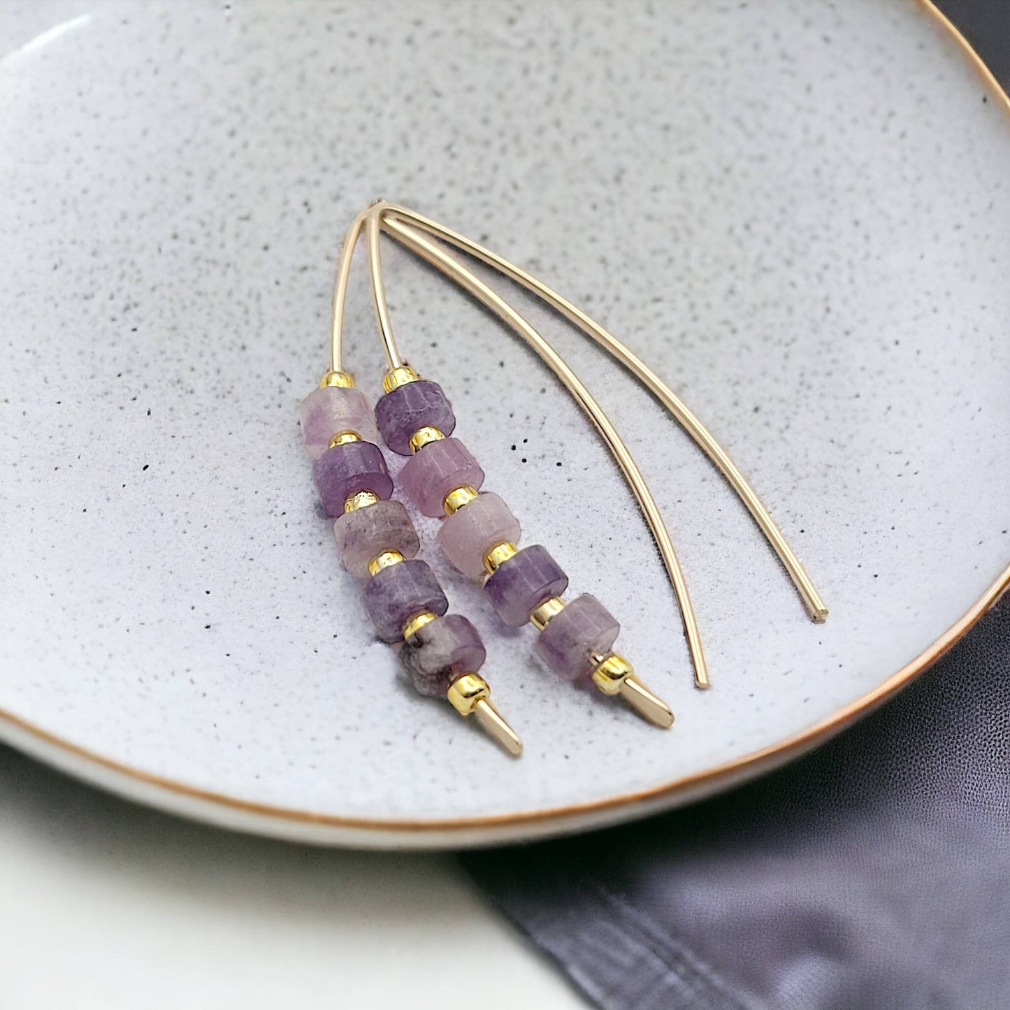 Gold Wishbone Threader Earrings with Amethyst