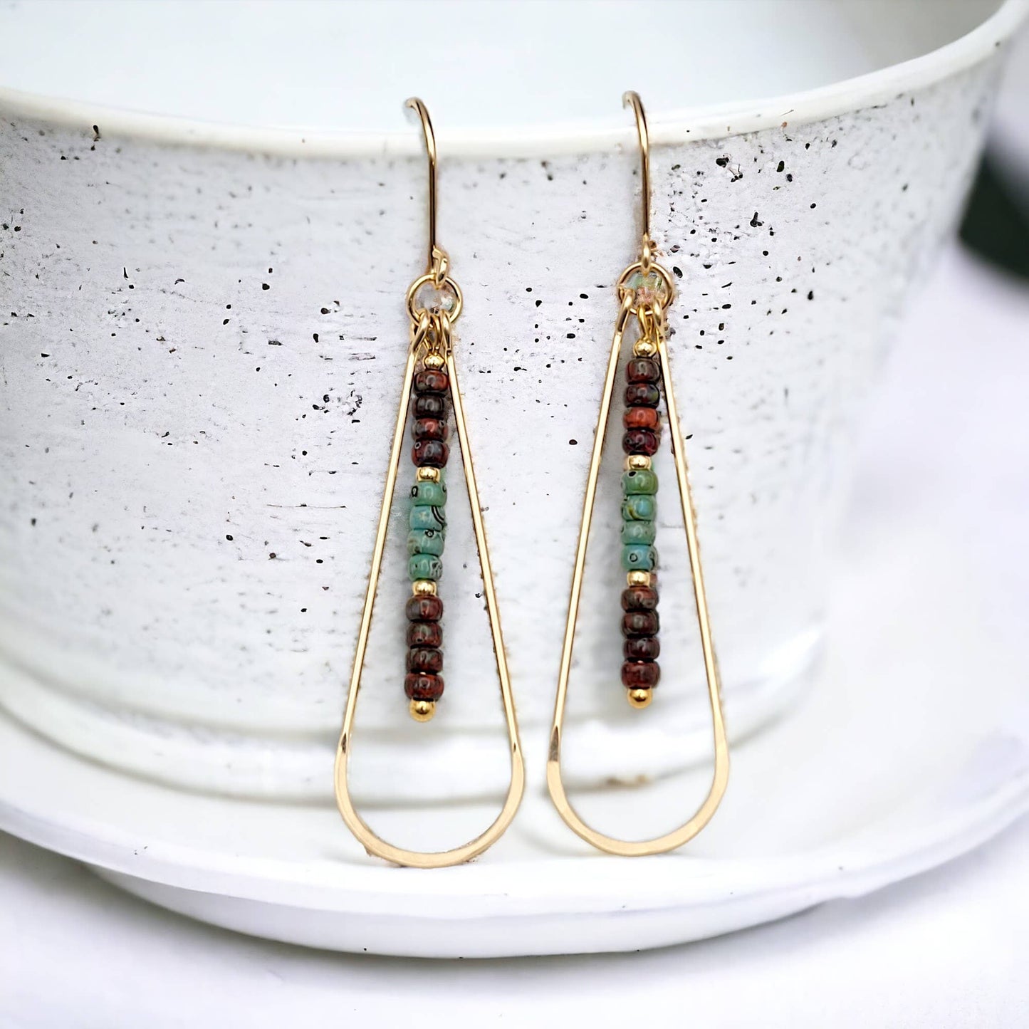 Long 14k Gold Filled Beaded Hoop Earrings