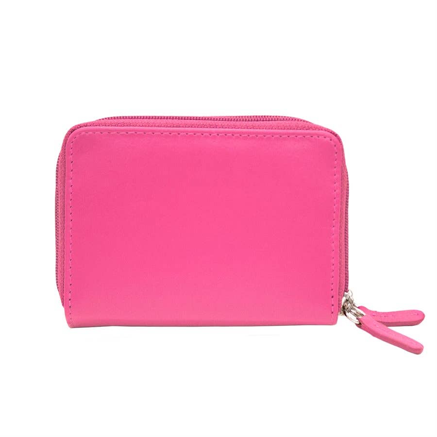 Leather Double Zip Accordion CC Holder W/ ID Window