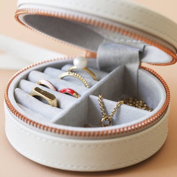 Grey Round Pu Travel Jewellery Case