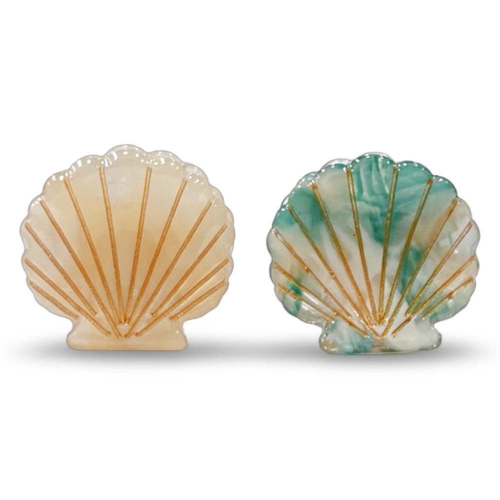 Mini Seashell Clip Set - Cream + Ocean Blue