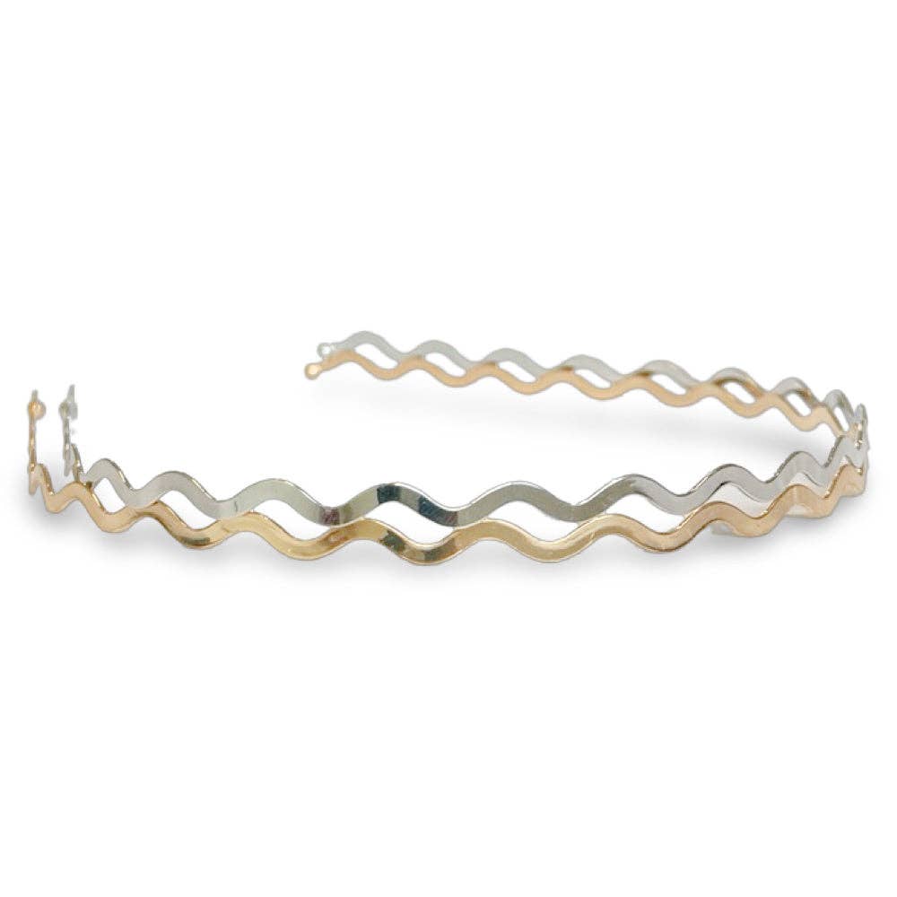Wavy Metallic Headband Set - Gold + Silver