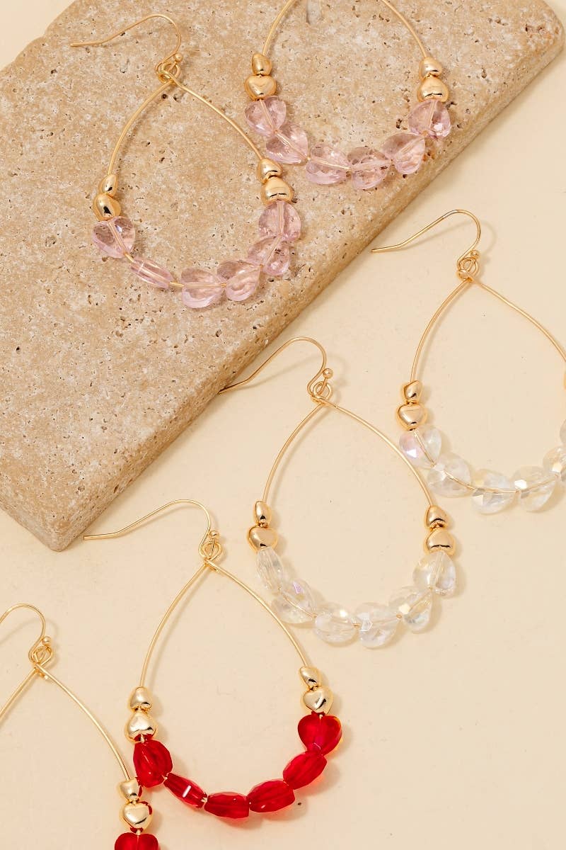 Faceted And Metallic Heart Beads Tear Dangle Earrings