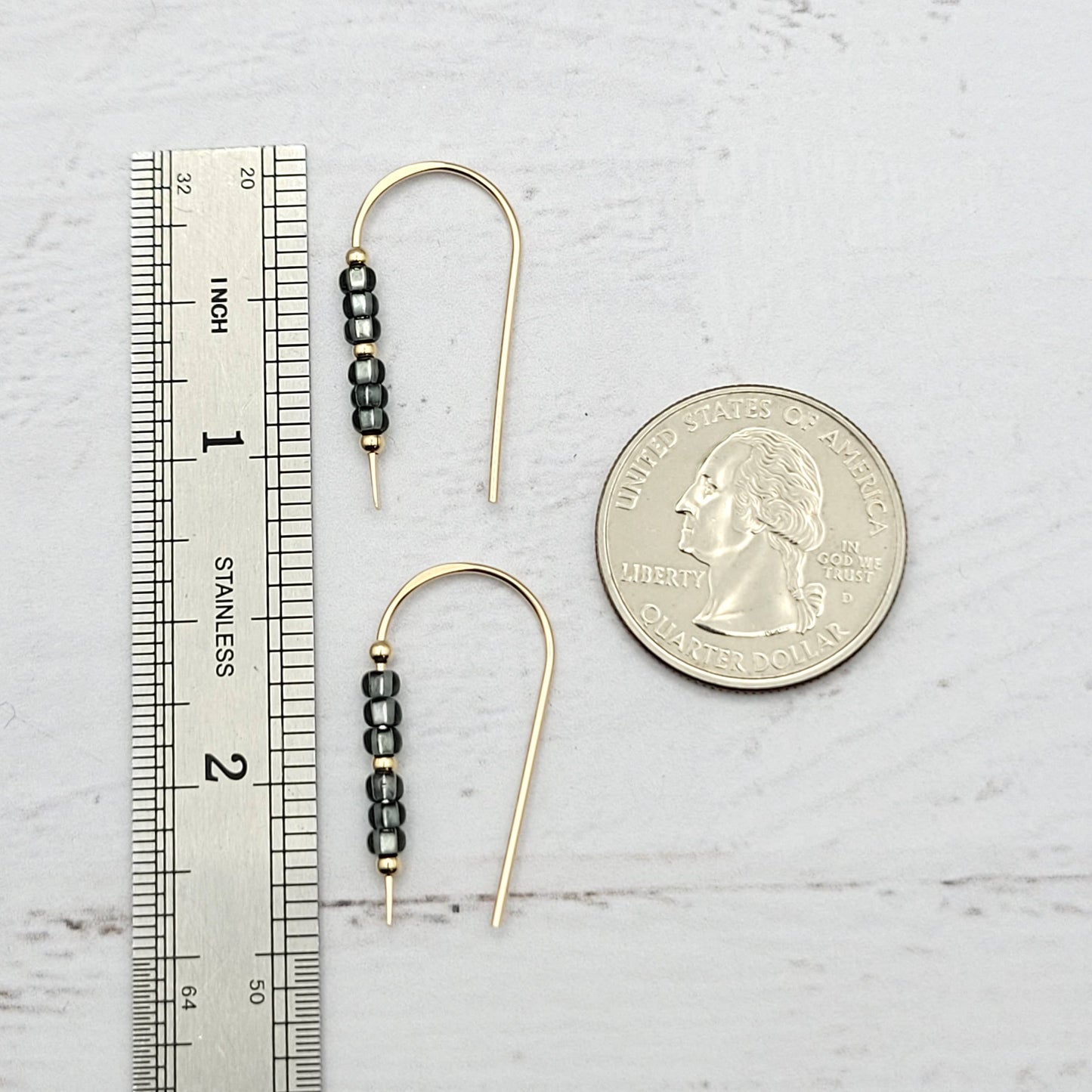 Gold Earrings - Beaded Threaders in Smokey Quartz