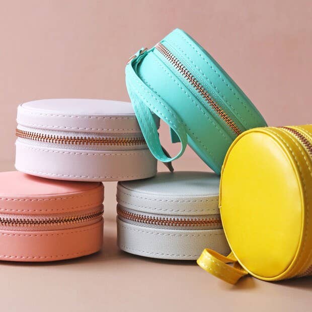 Grey Round Pu Travel Jewellery Case
