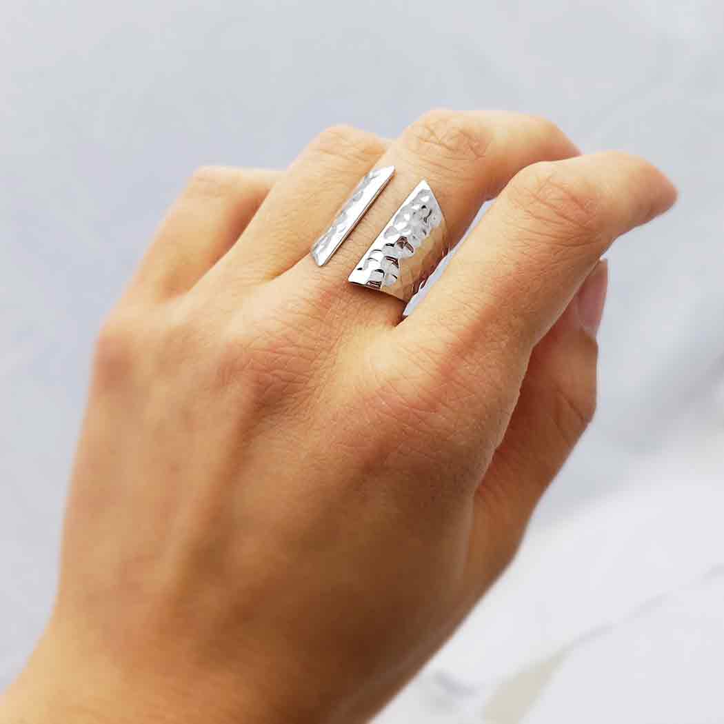 Sterling Silver Adjustable Hammered Shield Ring